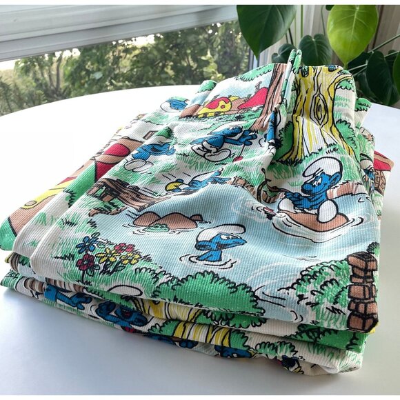 Vintage 70s curtain, Smurfs, comic, movie characters, pleated panel, price for 1 - Picture 9 of 10
